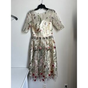 TS‎ Couture Floral Embroidered Midi Dress Sheer Overlay Custom Size